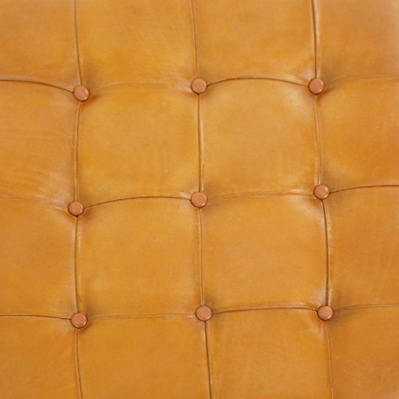 Tufted Square Genuine Upholstered Ottoman with High-Density Foam - Light Brown, photo 6 of 7