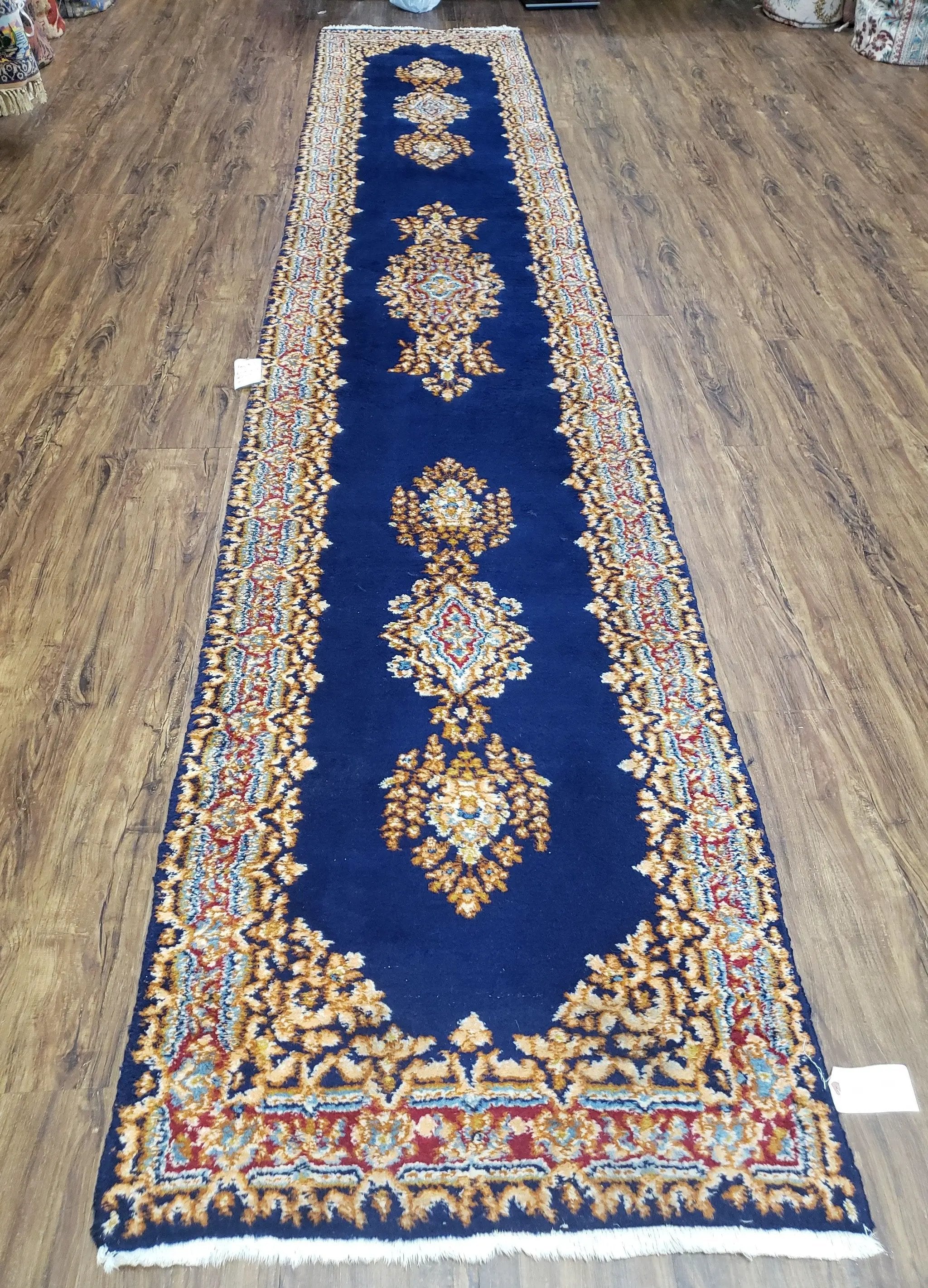 Semi Anique Dark Blue Persian Kerman Runner, 2'7" x 13'5" by Jewel Rugs