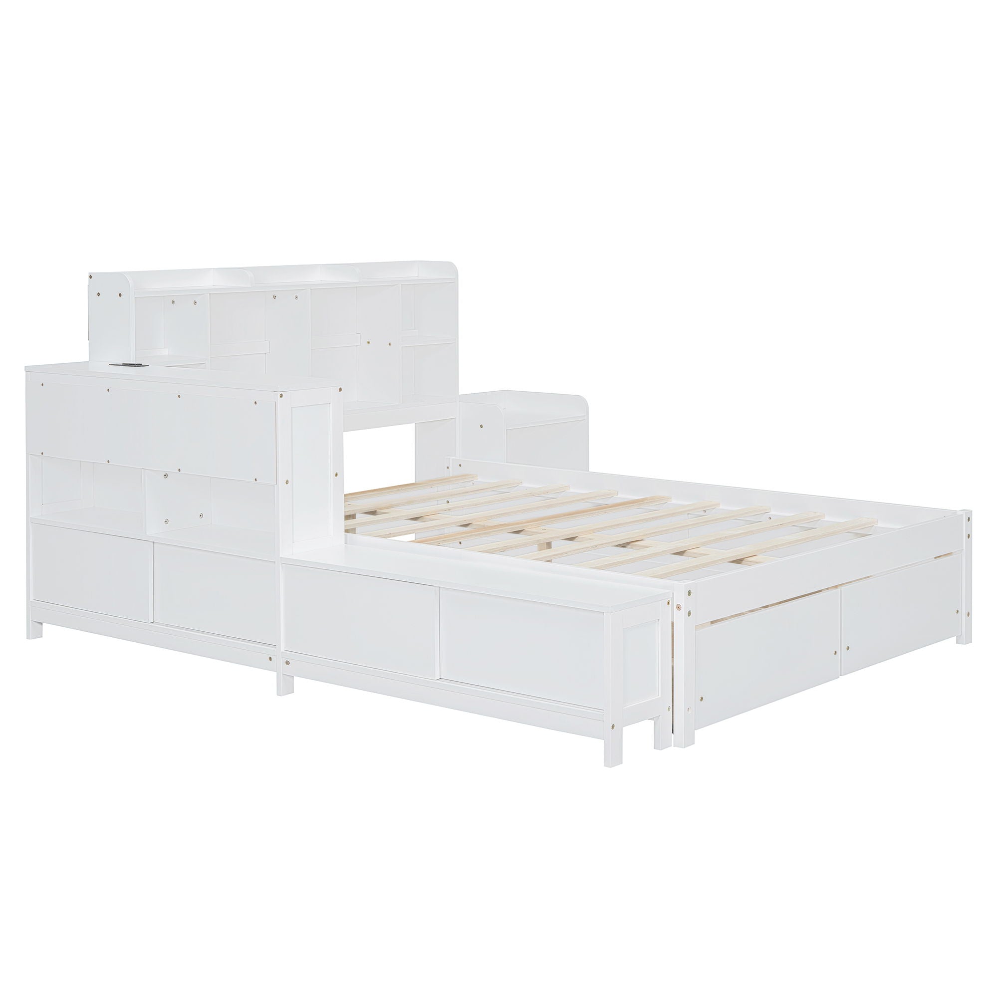 Platform Bed With Multi Functional Storage Space, Nightstand, 2 Drawers, USB Ports And Desk by HouseOfZazla