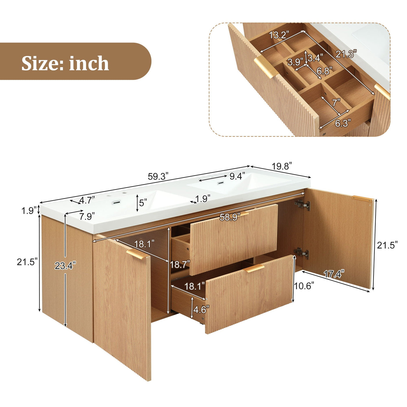 Modern Wall Mounted Bathroom Vanity, Soft Close Doors by Unique Piece Furniture