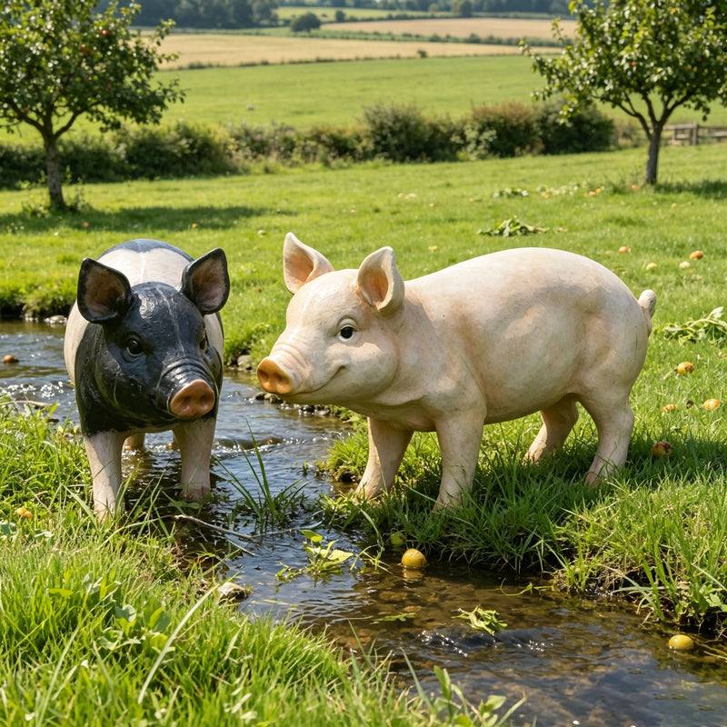 Garden Pig Statues Outdoor Decor with Realistic Hand-Painted Finish - Resin, photo 9 of 10