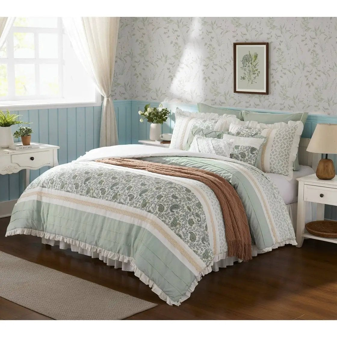 9 Piece Cotton Percale Comforter Set Aqua by HouseOfZazla