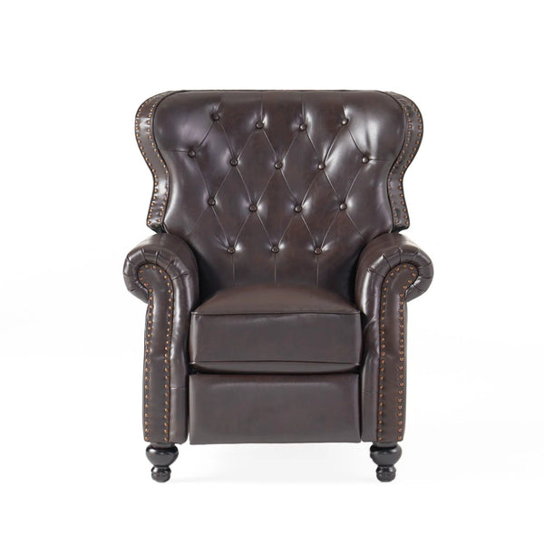 Contemporary Style Push Back Recliner with Button Tufted Stitching and Nailhead Trim