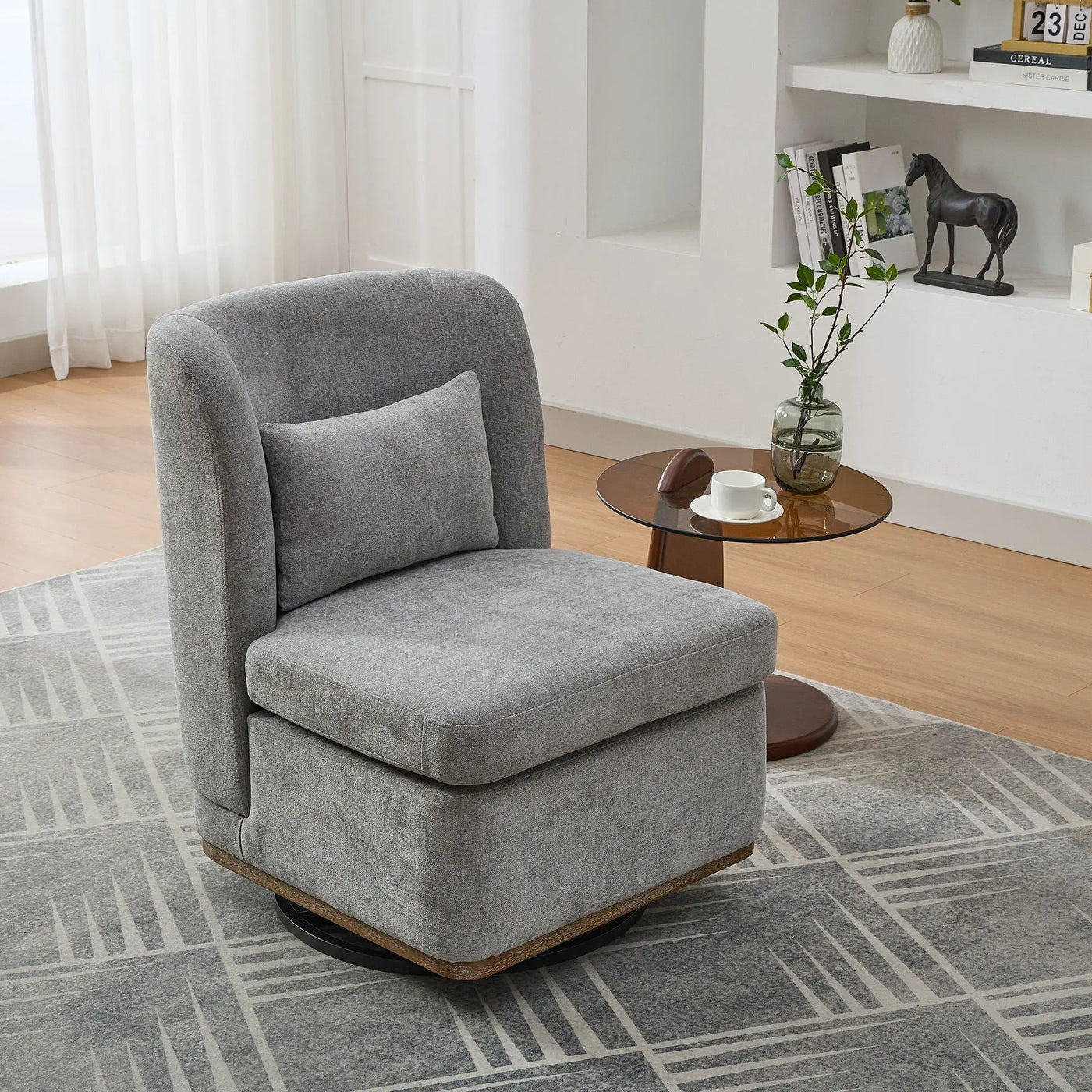 Wide Modern Cushioned Armless Metal Base 360° Swivel Chair With Pillow by HouseOfZazla