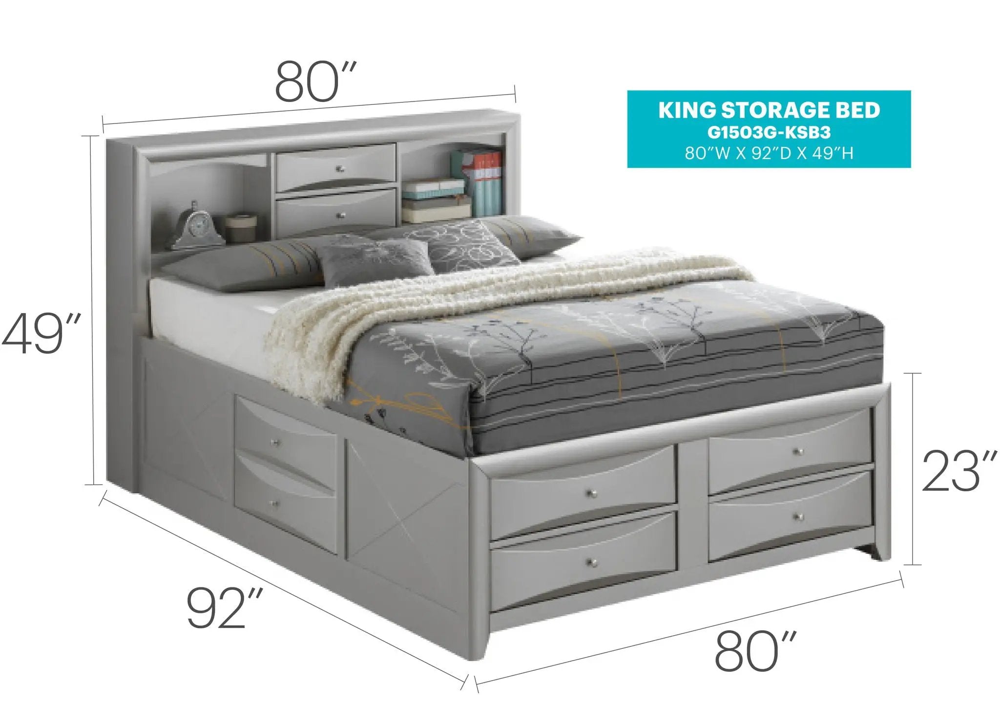 Modern Design Storage Bed With Bookcase Headboard by HouseOfZazla