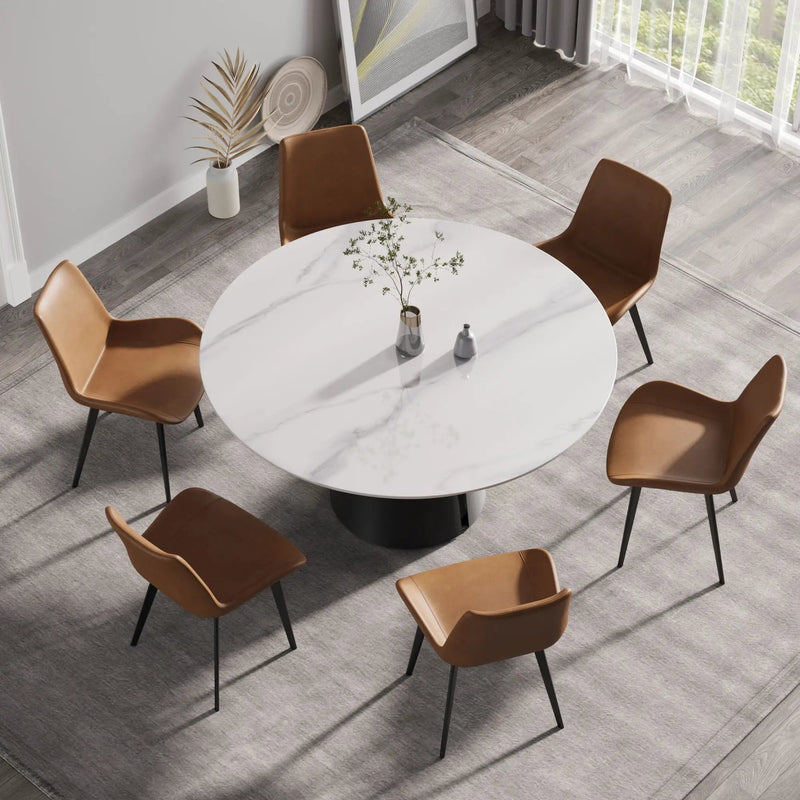 59.05" Modern Artificial Stone Round Carbon Steel Base Dining Table - White / Black by Unique Piece Furniture