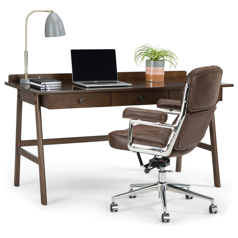 Natural Aged Brown Writing Desk with Integrated Power – Solid Wood, photo 4 of 6