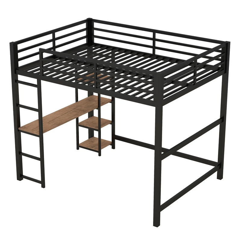Loft Bed With Built In Desk And Storage Shelves, Full Size - Black by Unique Piece Furniture
