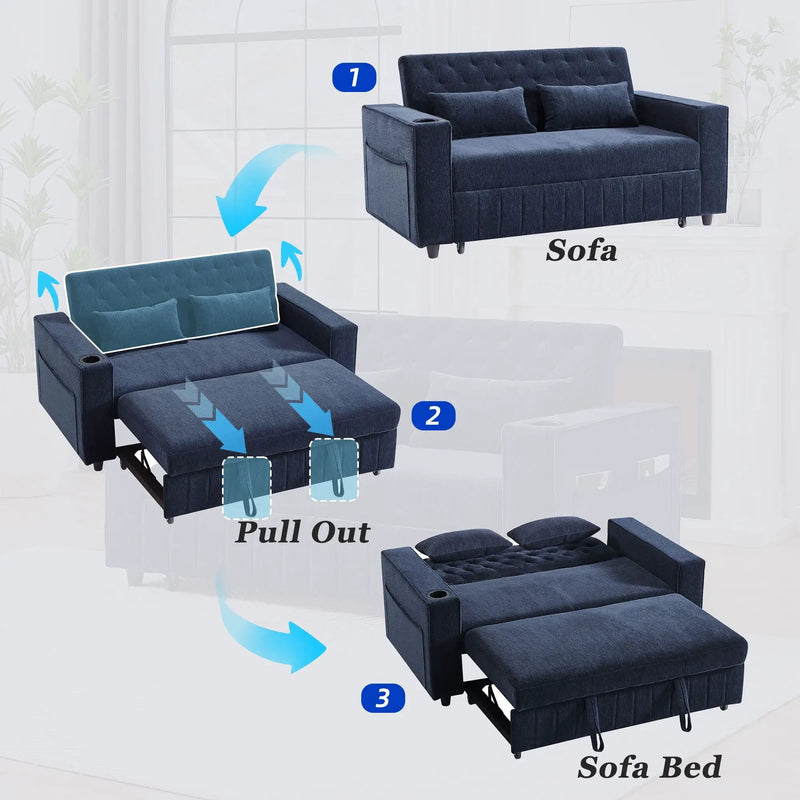 Pull-Out Sofa Bed Convertible Couch With Adjustable Backrest For Living Room by HouseOfZazla