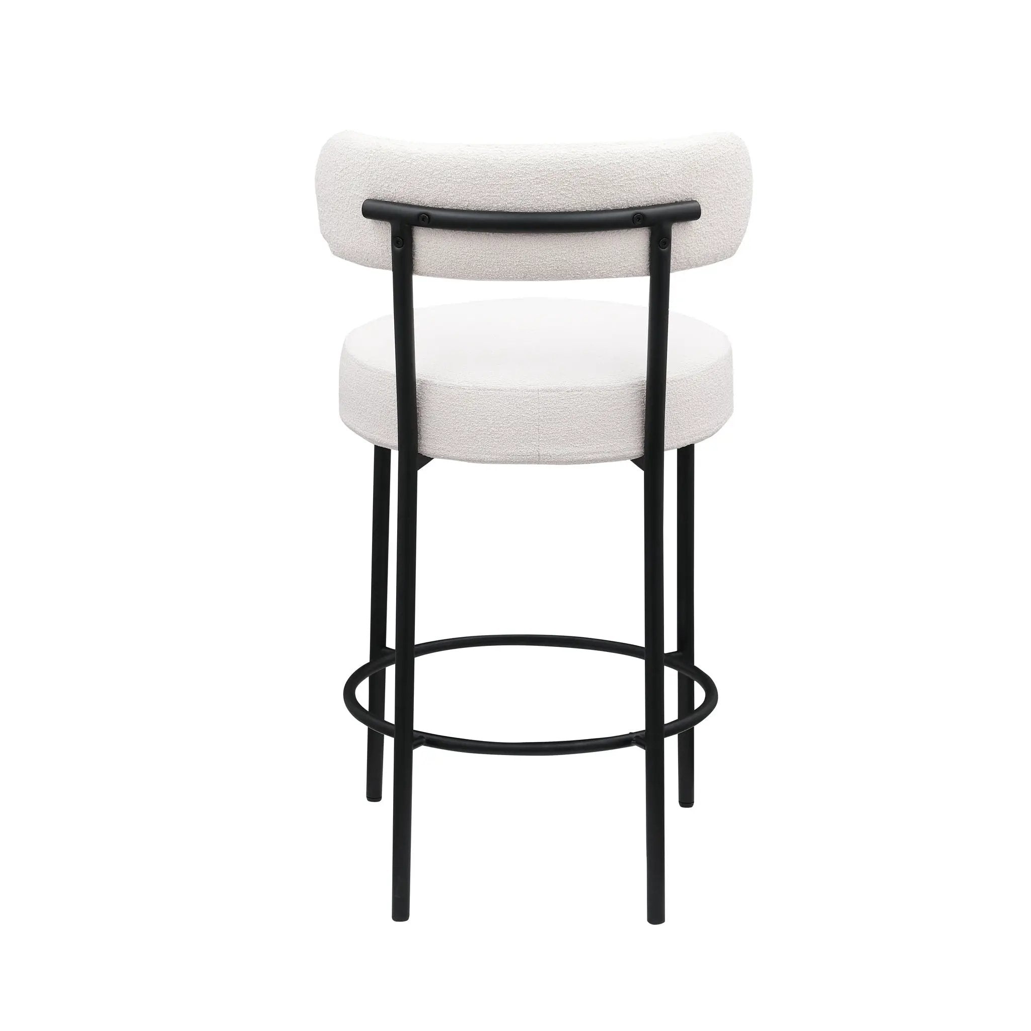 Modern Sherpa Counter Height Stools, Uphsoltered Seat Height Barstools With Brushed Brass Metal Legs Round Low Back Kitchen Stools With Footrest For Dining Room (Set of 2) by HouseOfZazla