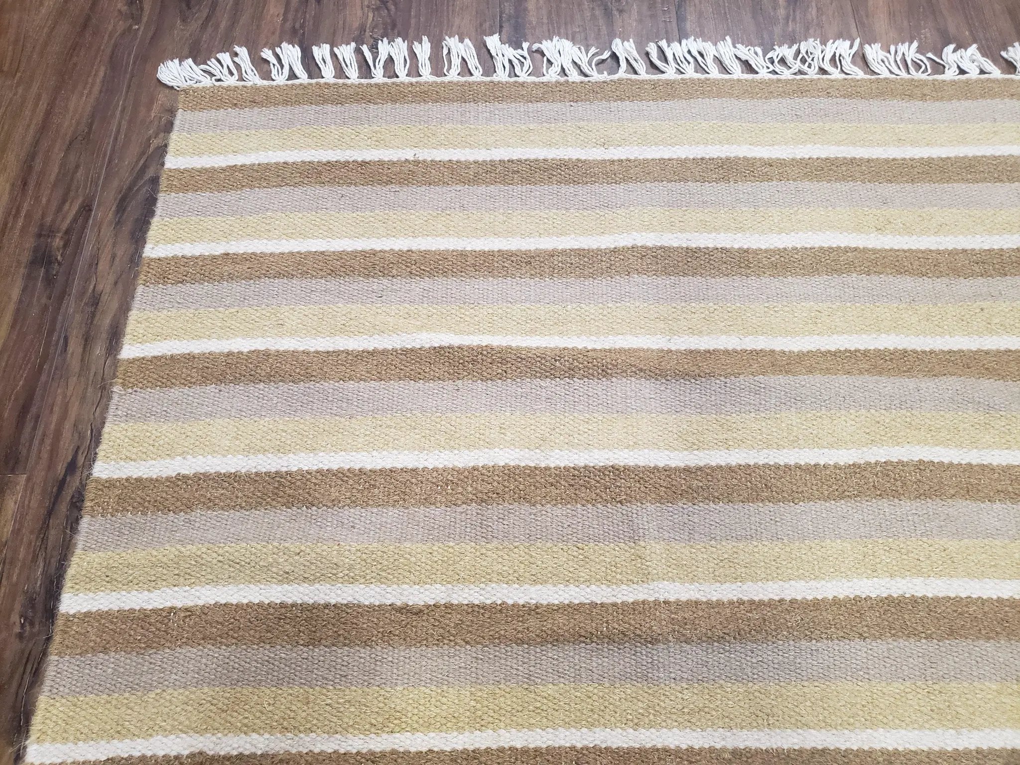 New Indian Striped Blanket, Multicolor Earthern Tones Kilim Rug, Wool Handmade South American Style Blanket, Queen Sized Bedspread 5x8 - 6x8 by Jewel Rugs