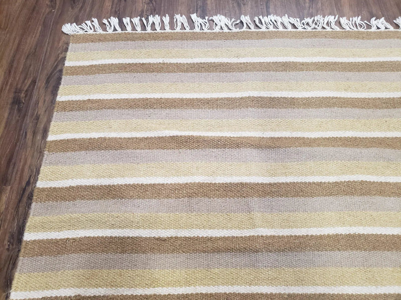 New Indian Striped Blanket, Multicolor Earthern Tones Kilim Rug, Wool Handmade South American Style Blanket, Queen Sized Bedspread 5x8 - 6x8 by Jewel Rugs