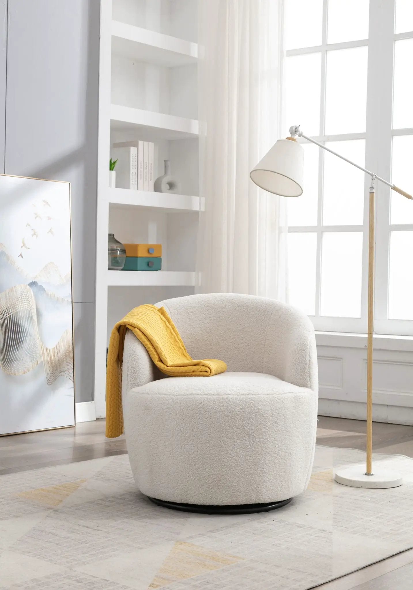 Teddy Fabric Swivel Accent Armchair Barrel Chair With Powder Coating Metal Ring by Unique Piece Furniture