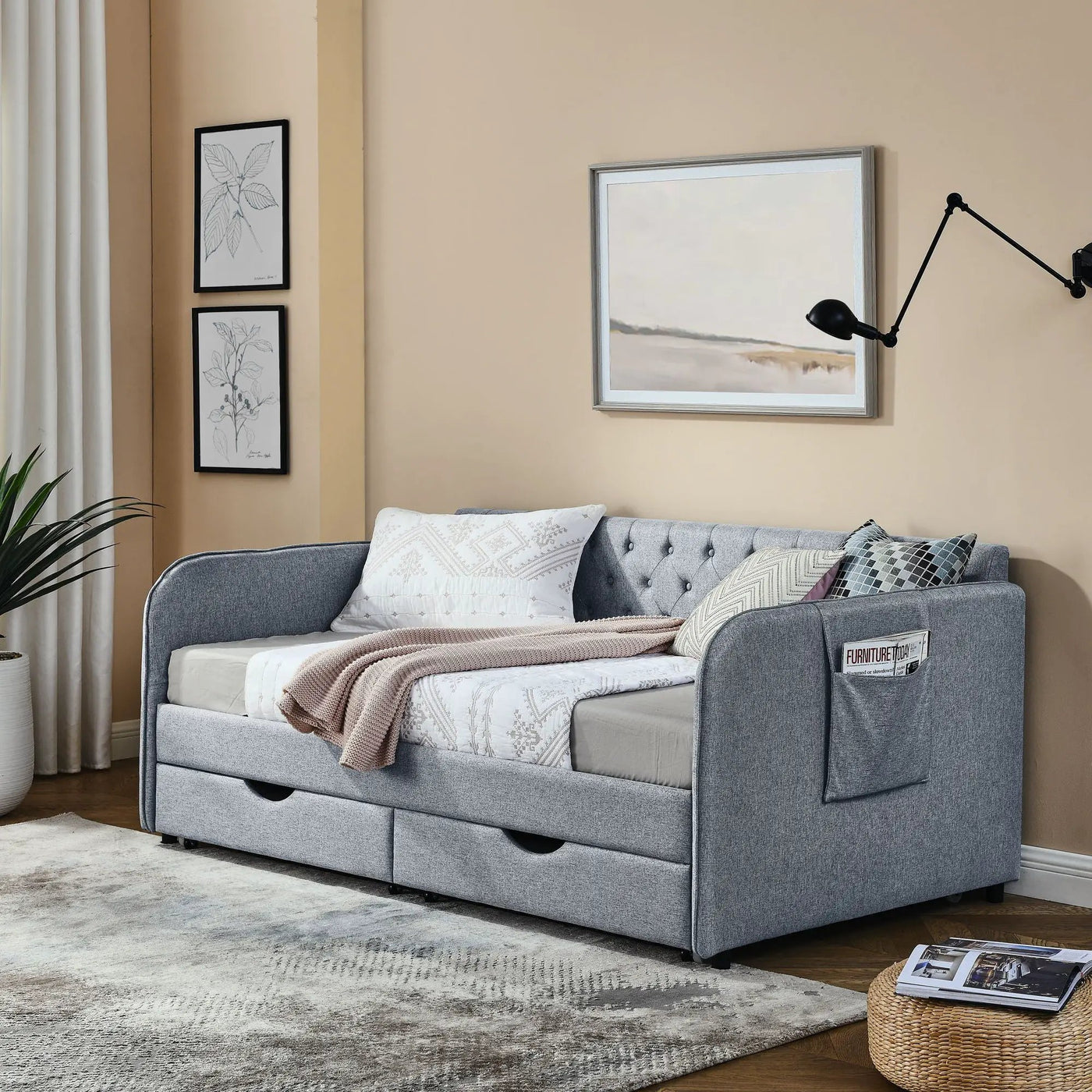 Daybed With Trundle And Storage Drawers, Flat Arms With Pocket by Unique Piece Furniture
