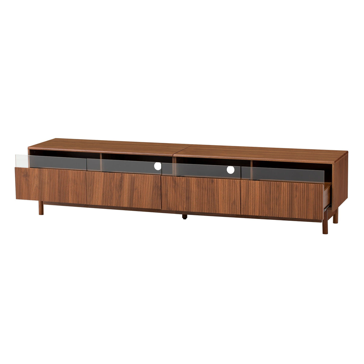 Walnut TV Stand with Fluted Drawers - Living Room Media Storage