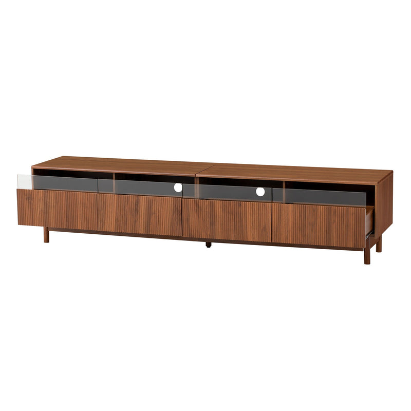 Walnut TV Stand with Fluted Drawers - Living Room Media Storage