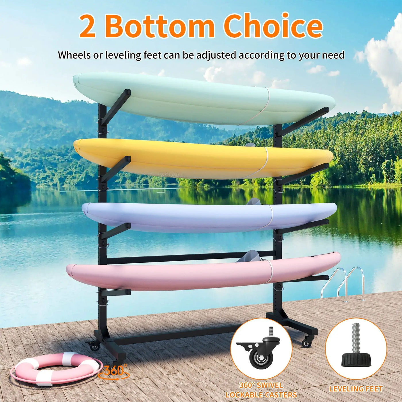 Freestanding Kayak Storage Rack With Lockable Wheels For Kayak, Canoe, Sup & Surfboard by HouseOfZazla