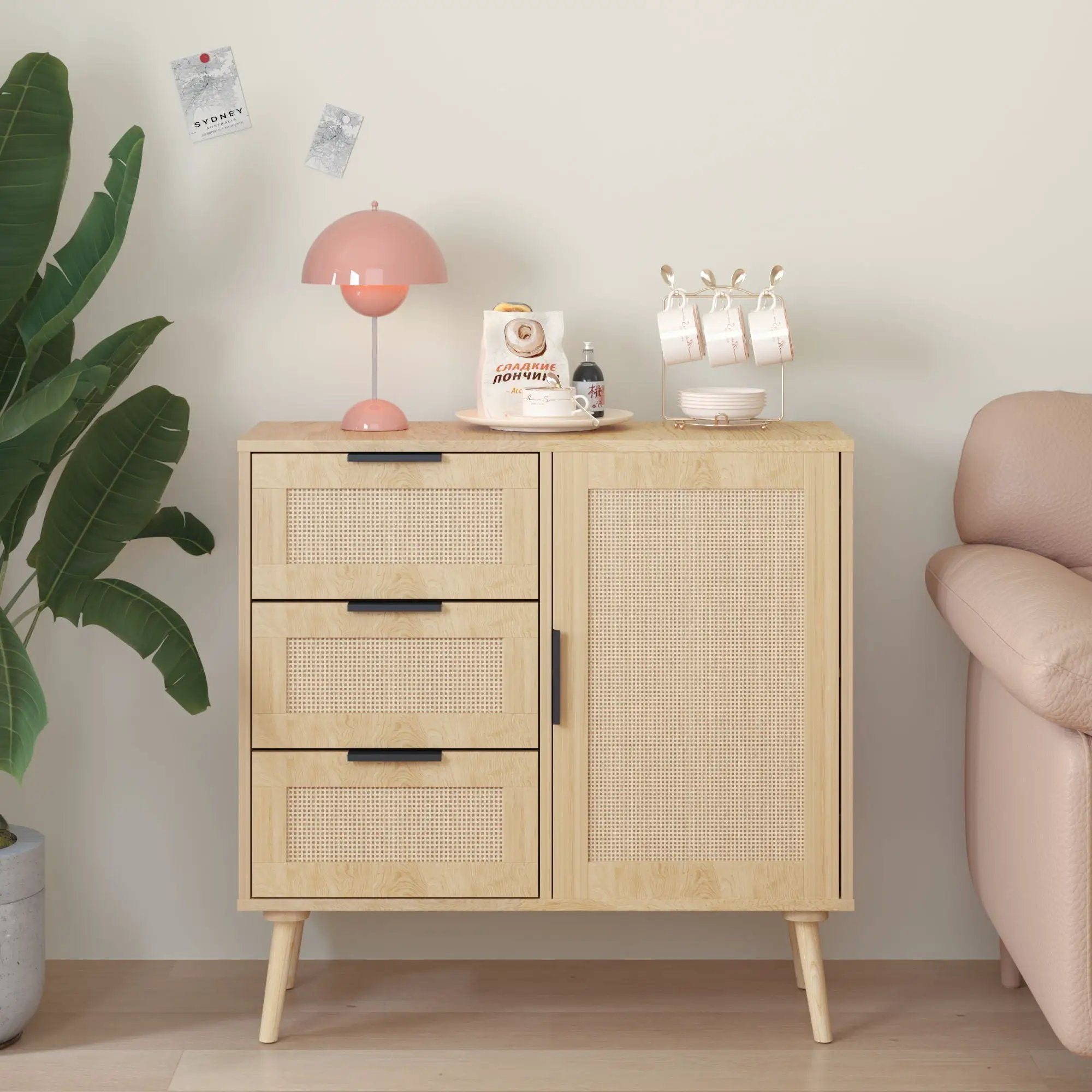 Dresser With Drawers And Adjustable Shelf - Antique Natural / Rattan by HouseOfZazla