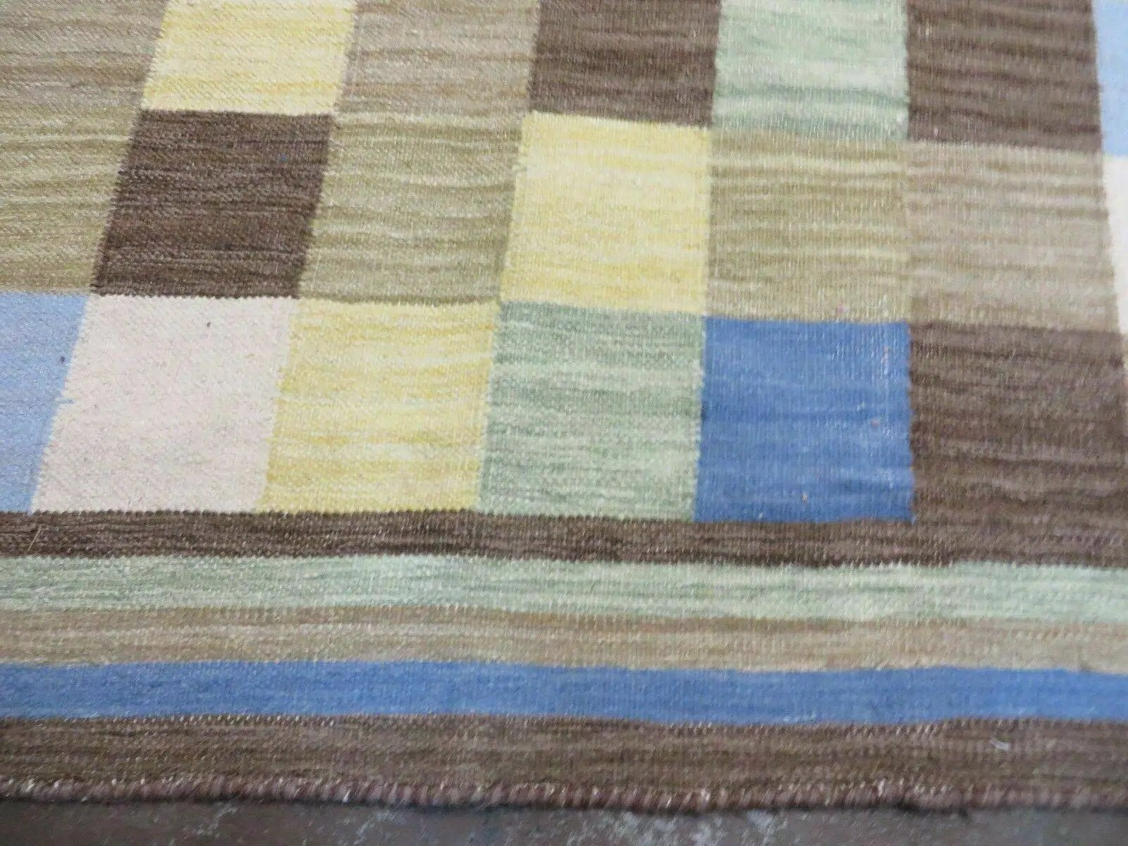 5' X 8' Hand-knotted Kilim Dhurrie Wool Cotton Rug Flat Weave Carpet Checkered Pattern Colorful Multicolor by Jewel Rugs
