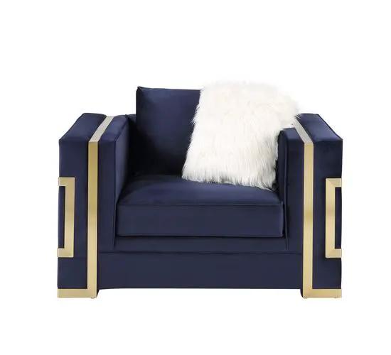 Virrux - Chair With 2 Pillows - Blue Velvet & Gold by Unique Piece Furniture