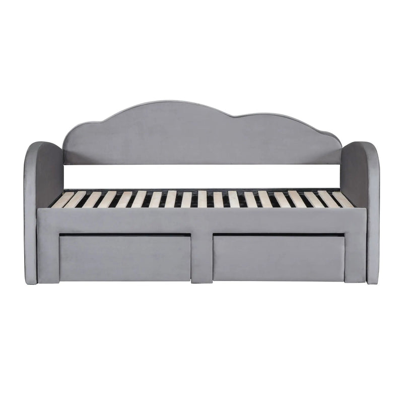 Upholstered Daybed With Cloud-Shaped Backrest, Trundle & 2 Drawers And USB Ports by HouseOfZazla
