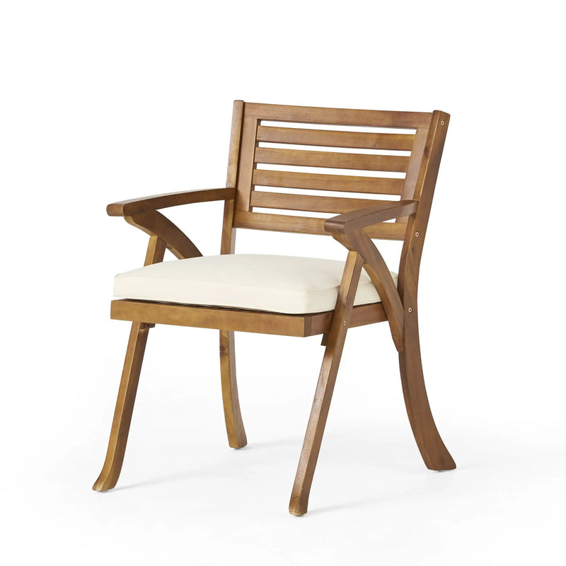 Outdoor 6 Pieces Acacia Wood Dining Set with Cushion and Handwoven Rattan Legs by HouseOfZazla