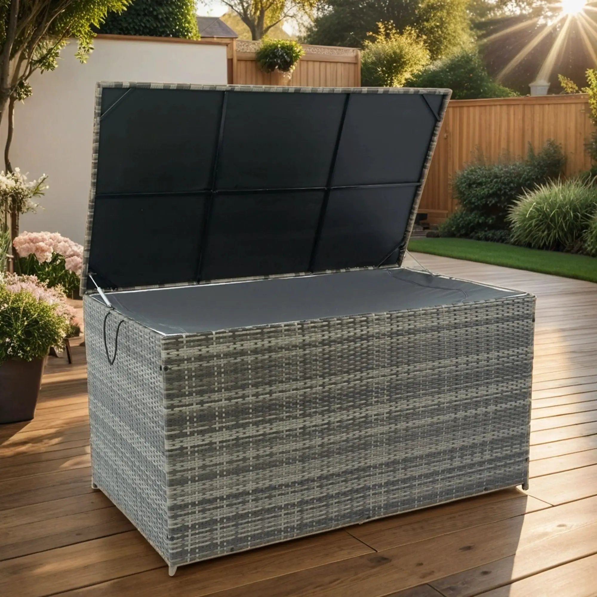 Outdoor Storage Box, Wicker Patio Deck Boxes With Lid, Outdoor Cushion Storage For Kids Toys, Pillows, Towel, Wicker by HouseOfZazla