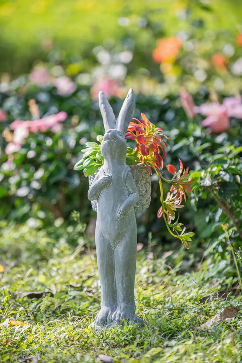 8.5x5.5x19.5" Tall Cement Rabbit Planter by HouseOfZazla