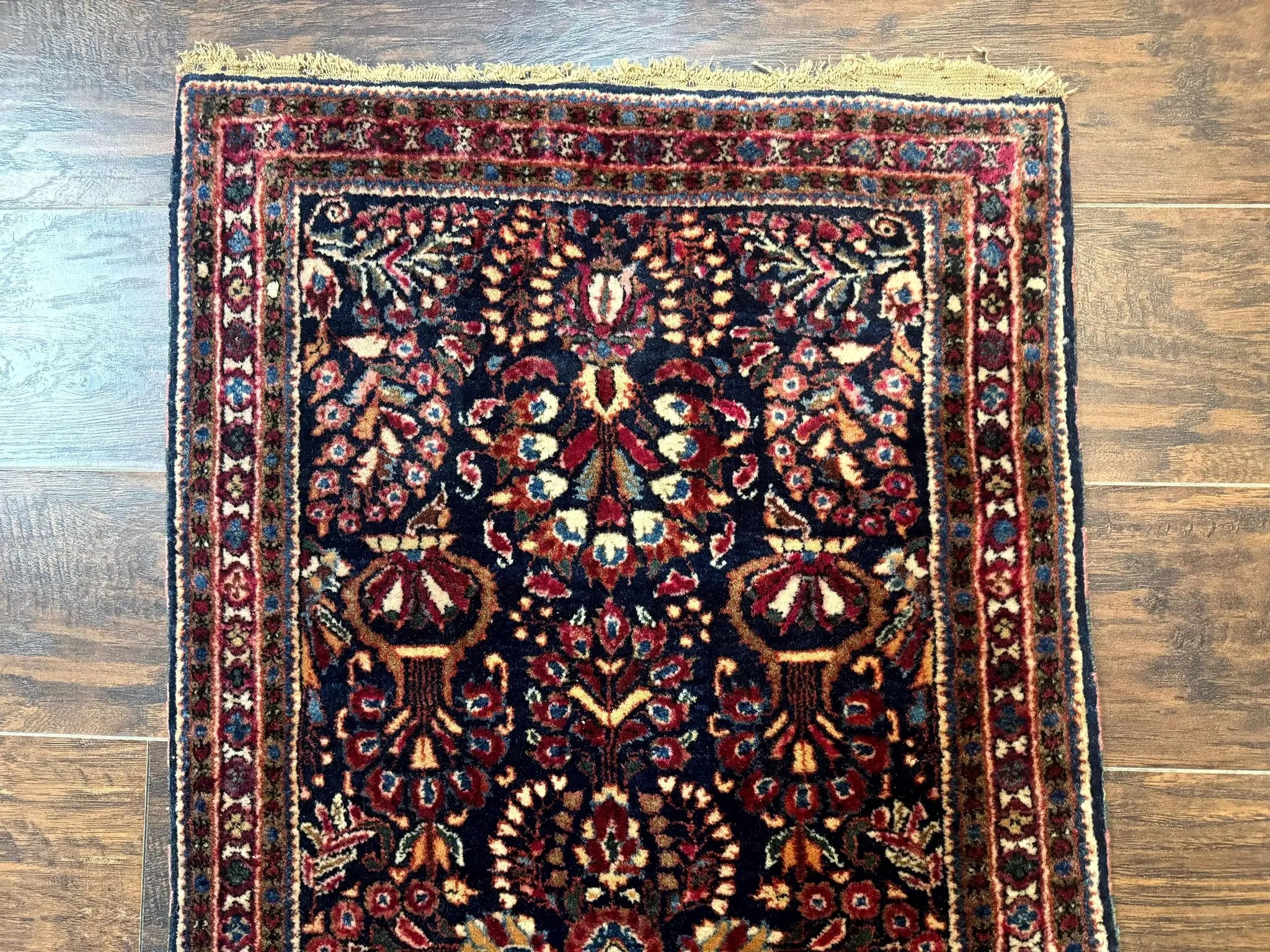 Small Navy Blue Persian Rug 2x4, Sarouk Rug, Rare Colors, Antique 1920s Wool Rug by Jewel Rugs
