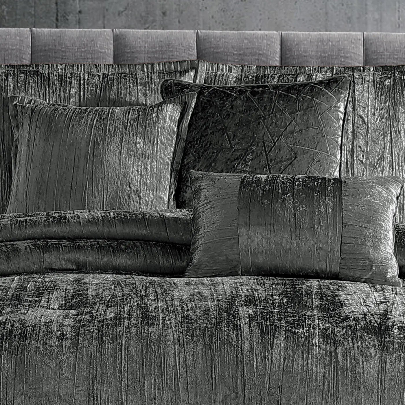 Turin 7 Piece Charcoal Crinkle Velvet Comforter Ensemble by HouseOfZazla