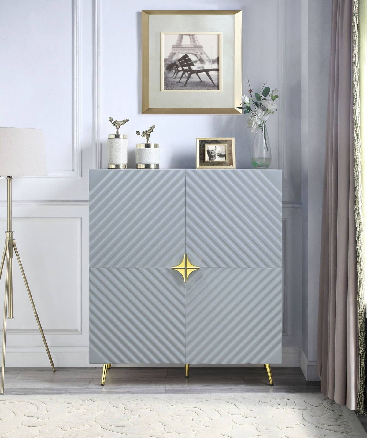 High Gloss Accent Cabinet with Modern Design - White or Gray, photo 2 of 8