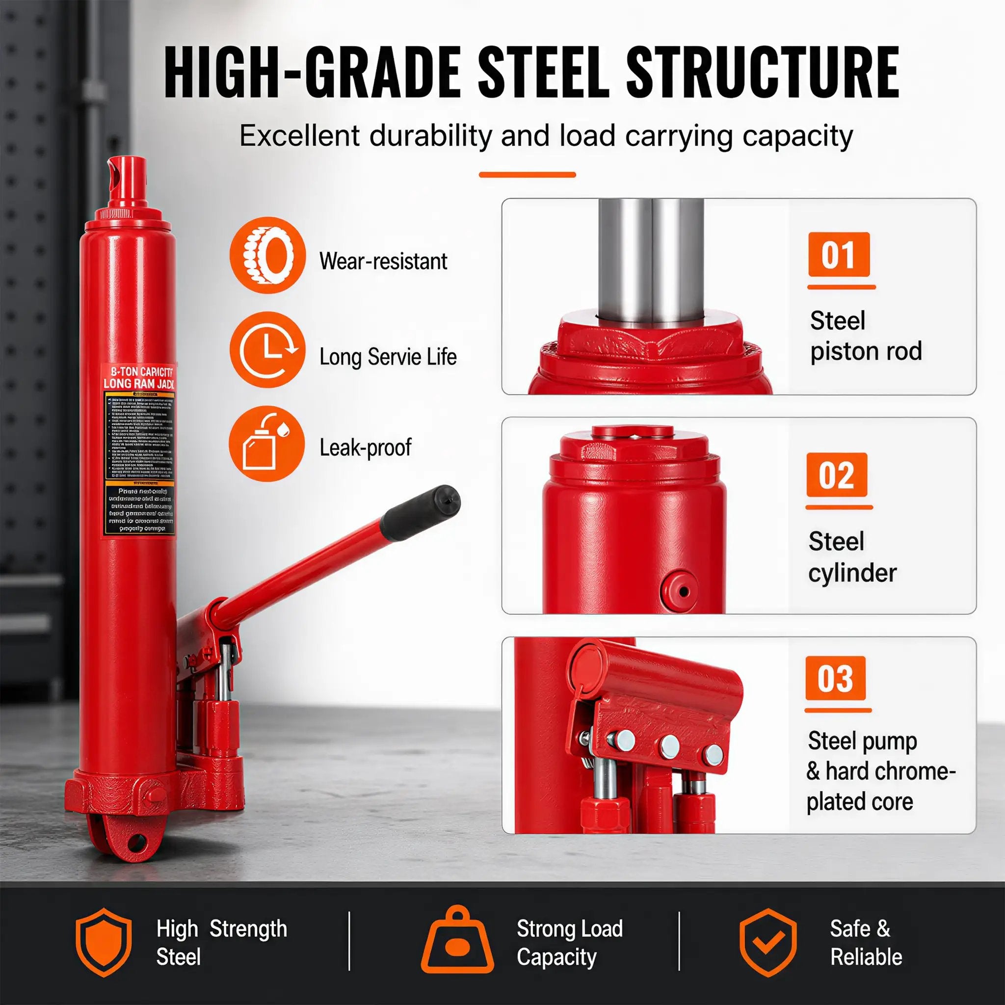 8 Ton Hydraulic Long Ram Jack - Dual Double Piston Pump, Clevis Base by HouseOfZazla
