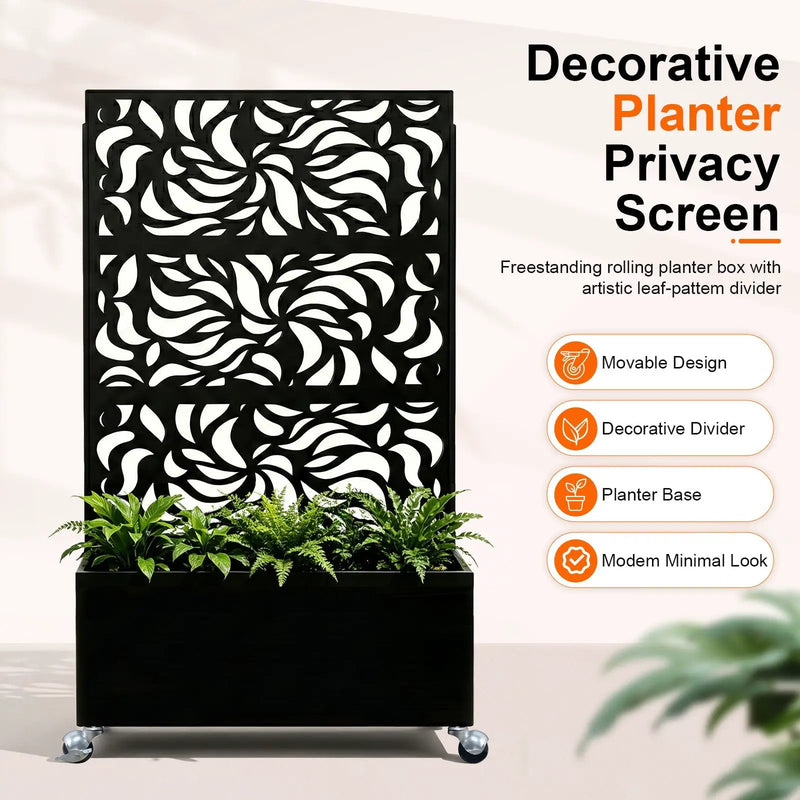 70.87" H × 46.06" W Leaf Pattern Privacy Screen with Planter Box by HouseOfZazla