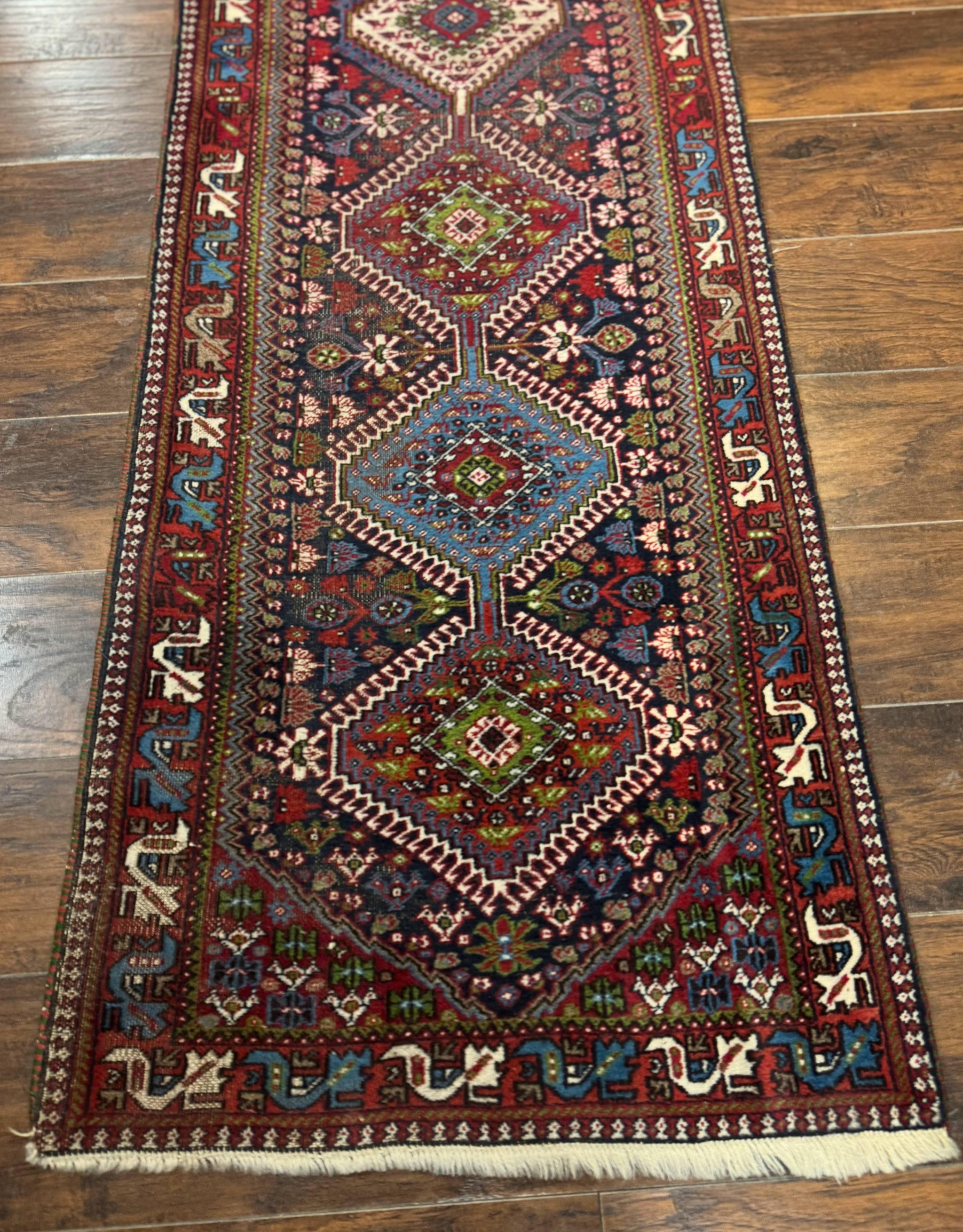 Persian Tribal Runner Rug 2.6 x 20 ft, Antique Persian Shiraz Carpet for Hallway, Colorful Navy Blue by Jewel Rugs