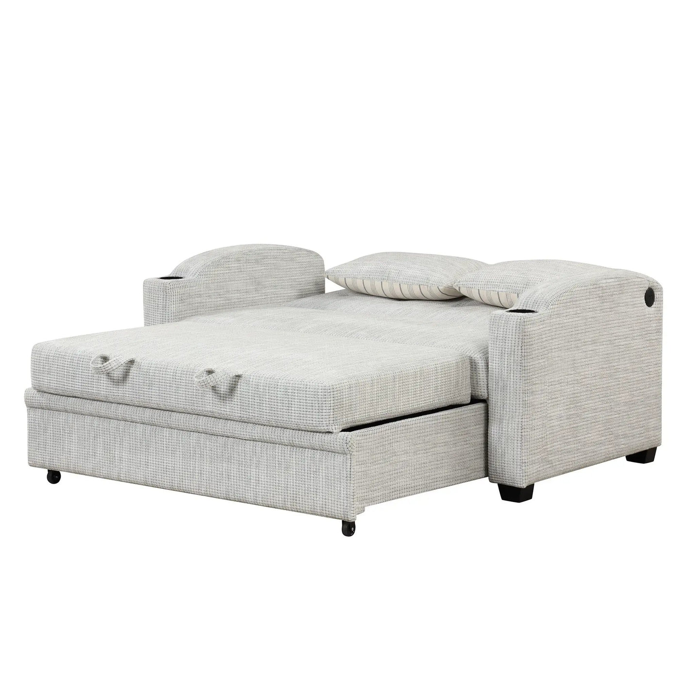 Pull Out Loveseat Sofa With Adjsutable Backrest, 2 Pillows, Cup Holders, USB Ports For Living Room by HouseOfZazla
