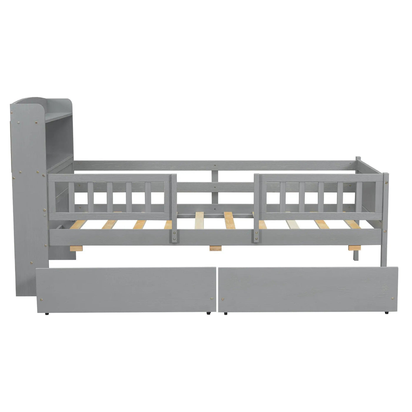 Platform Bed With LED Light, Multi Functional Headboard, Guardrail And 2 Drawers by HouseOfZazla