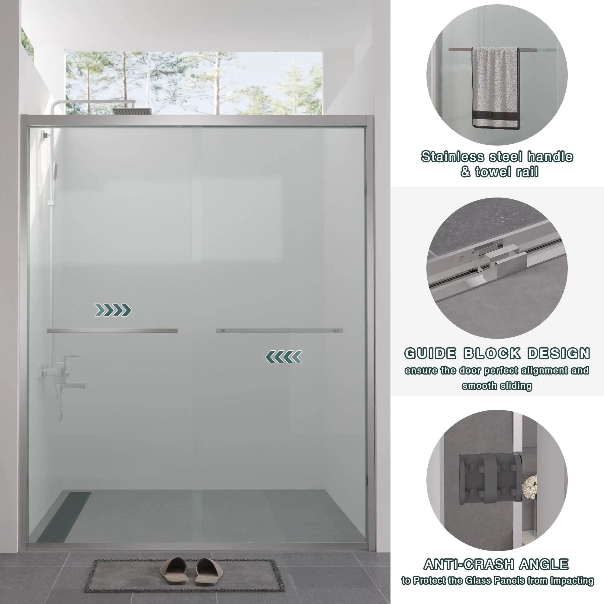 56-60"x74" Aluminum Frame Double Sliding Shower Door by HouseOfZazla
