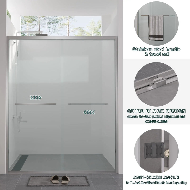 56-60"x74" Aluminum Frame Double Sliding Shower Door by HouseOfZazla