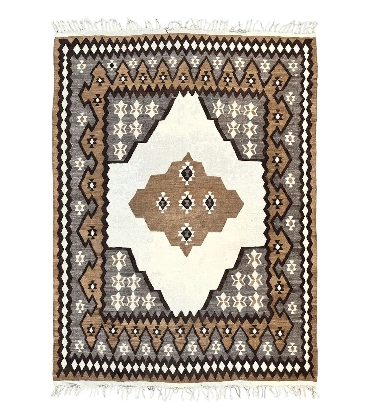 Antique Persian Fars Kilim Rug 8x11, Wool, Boho Tribal Persian Shiraz Flatweave Carpet, Semi Open Field, Geometric, Handmade, Vintage Semi Antique by Jewel Rugs