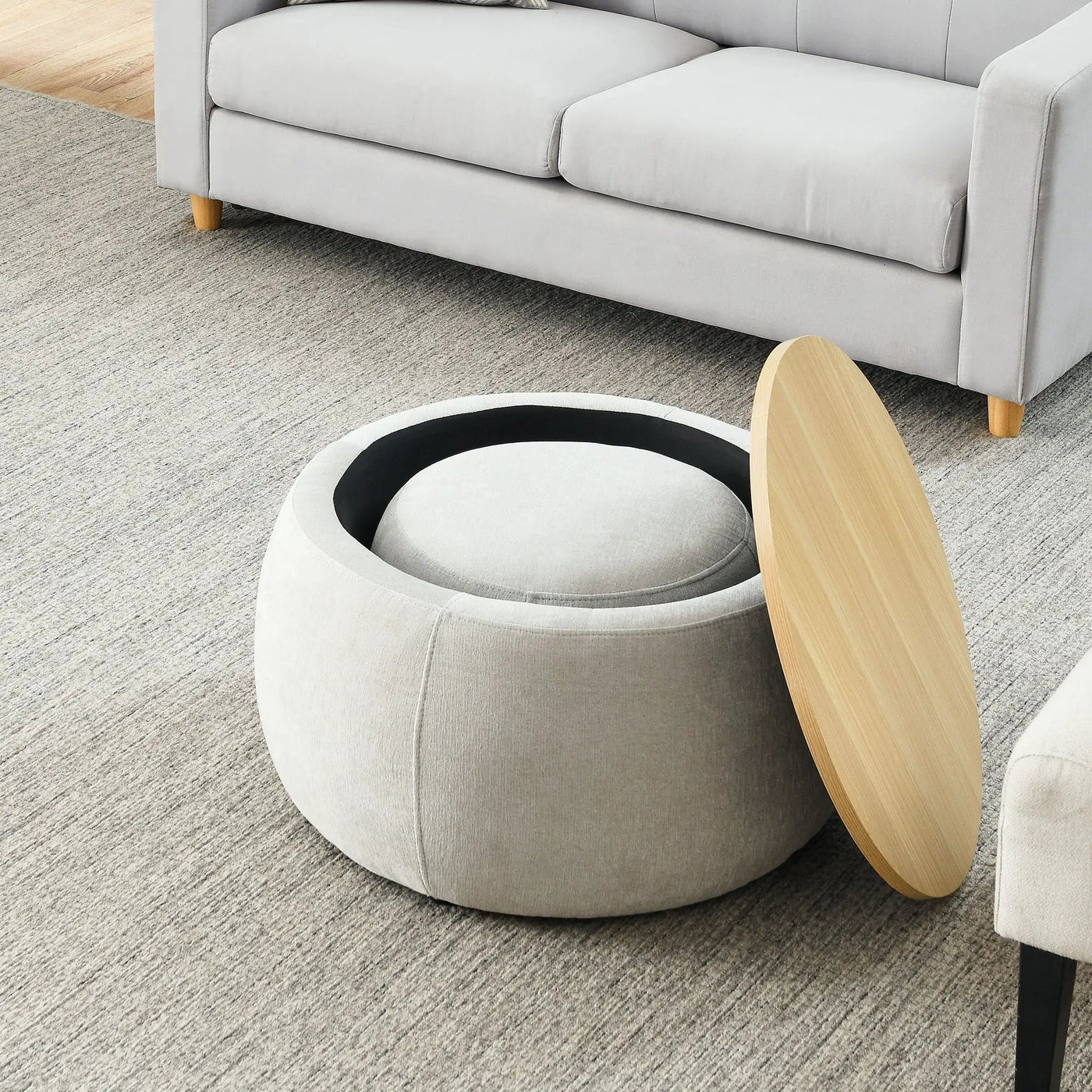 Round Storage Ottoman, 2 In 1 Function, End Table And Ottoman by Unique Piece Furniture