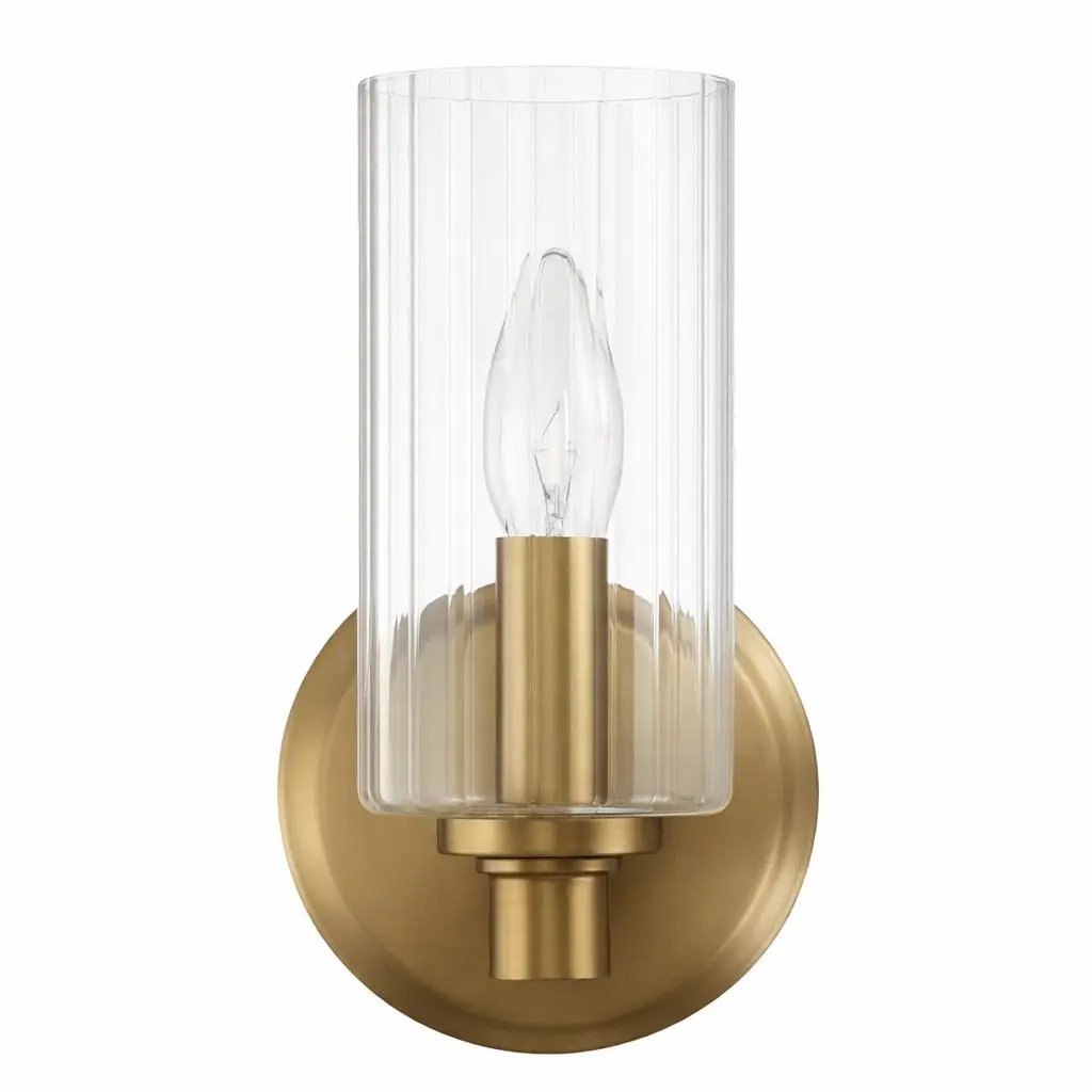 Jardin - Single Light Wall Sconce With Clear Ribbed Satin - Clear / Gold by HouseOfZazla