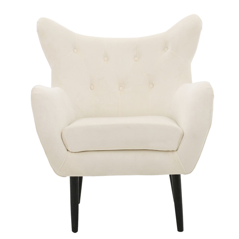 Style Velvet Arm Chair With Wingback And Flared Arms - Ivory by HouseOfZazla