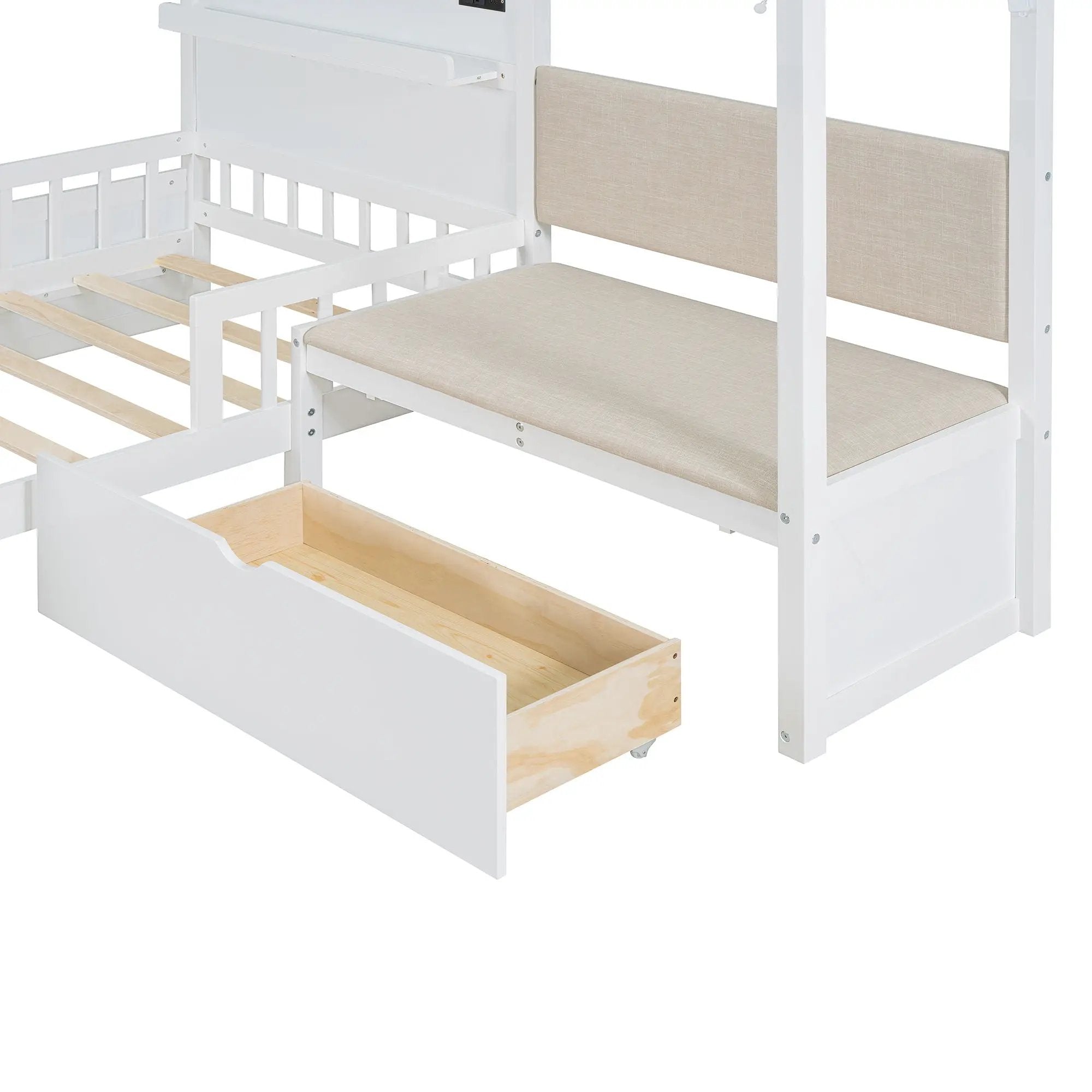 House Bed With Upholstered Sofa, Wireless Charging Station, Shelves And 2 Drawers by HouseOfZazla