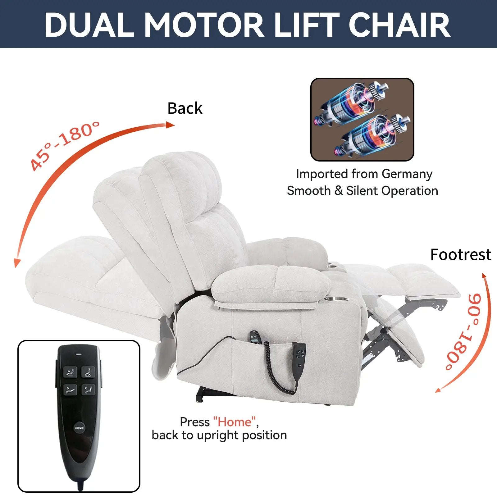Beige Dual Motor Infinite Position Power Lift Recliner Chair by HouseOfZazla