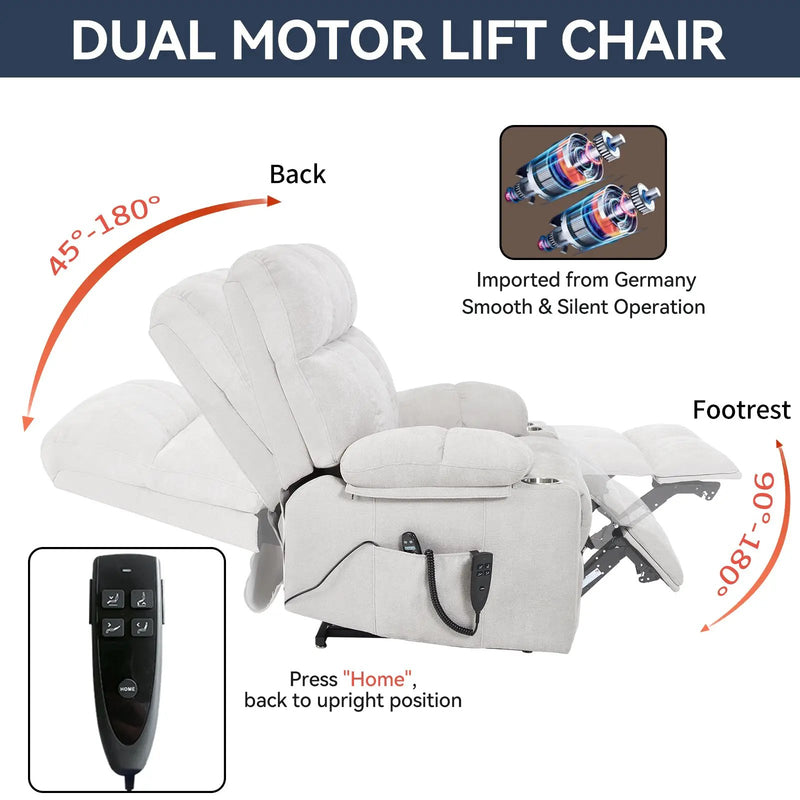 Beige Dual Motor Infinite Position Power Lift Recliner Chair by HouseOfZazla
