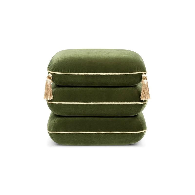 Monarch 19.5" Tassled Ottoman, Olive by HouseOfZazla
