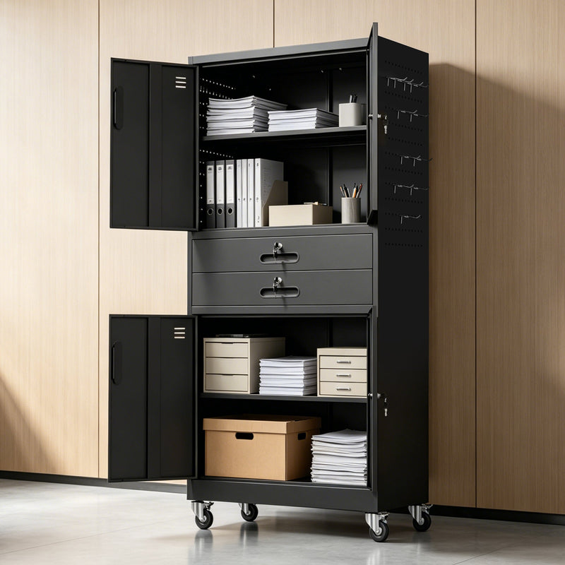 Metal Storage Cabinet with Two Drawers and Locking Doors by HouseOfZazla