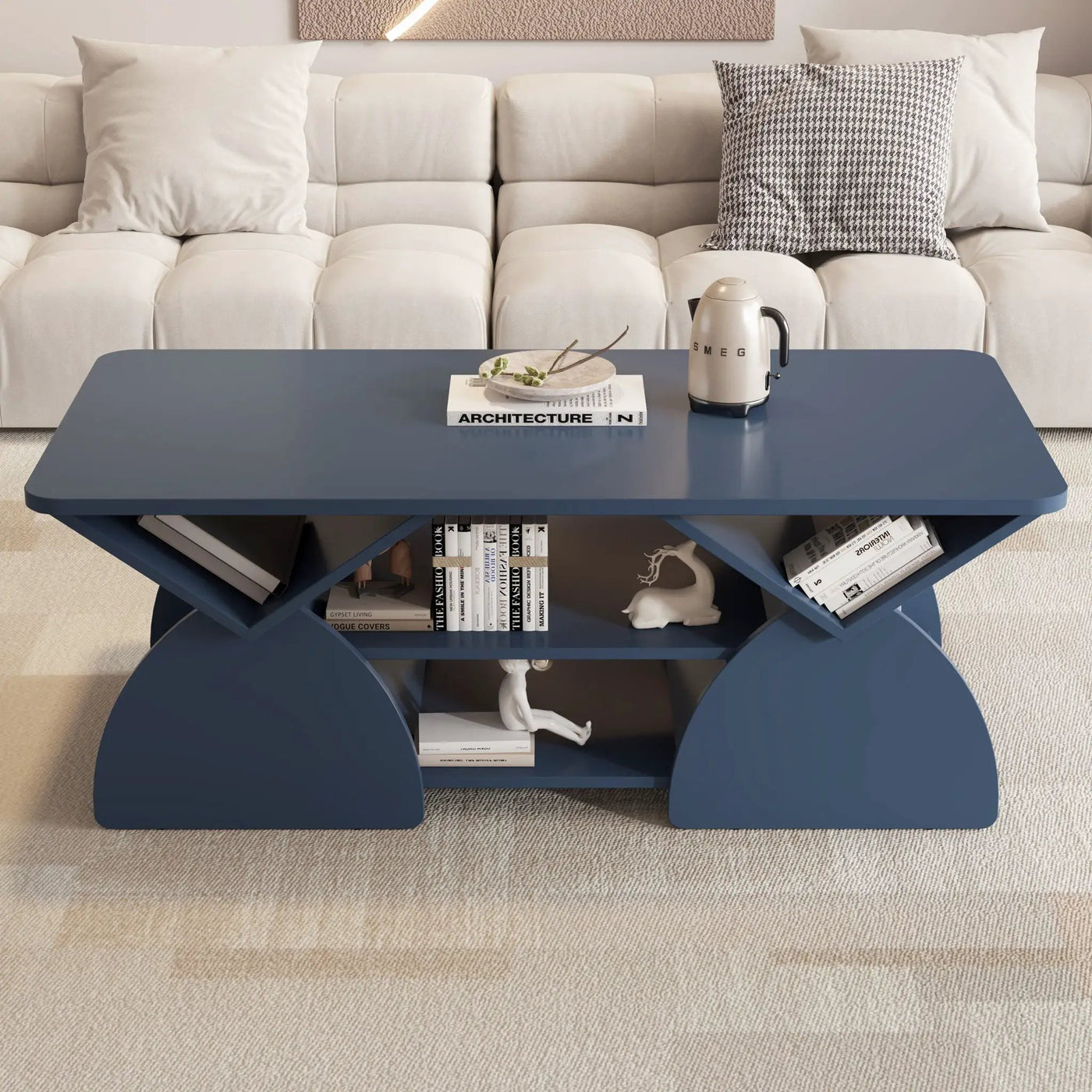 Geometric Engineered Coffee Table with Rounded Corners and Open Shelves by HouseOfZazla