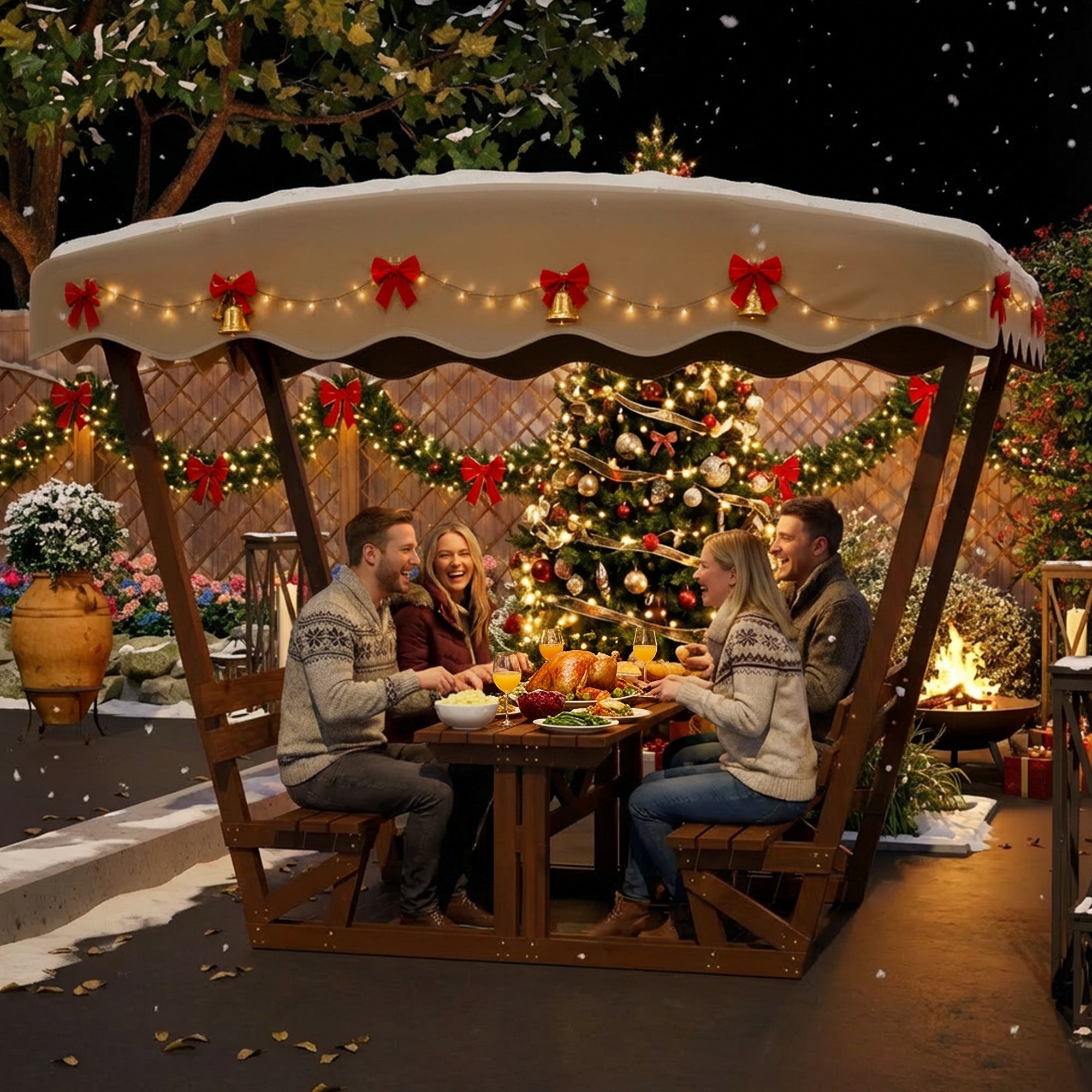 Outdoor Waterproof Solid Wood Picnic Table and Bench Set with Removable Canopy by HouseOfZazla