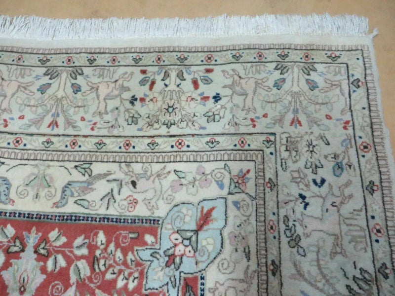 6' X 9' Vintage Handmade India Oriental Floral Wool Rug Hunting Bird Deer Nice by Jewel Rugs